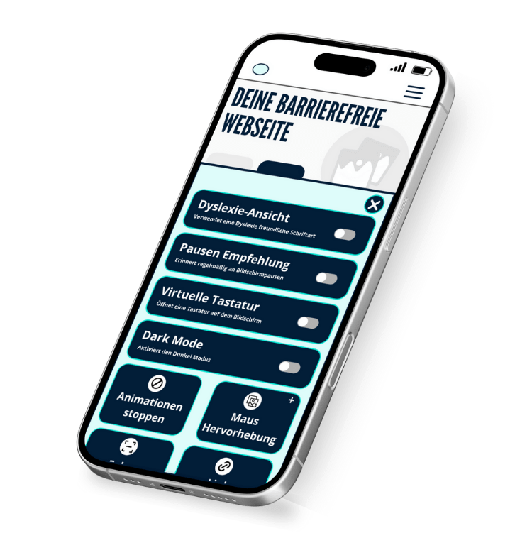 Vorschau von Tool für barrierefreie Webseite auf einem Smartphone